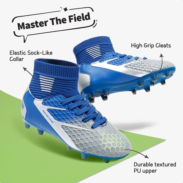 Boys & Girls High Top Youth Football Cleats - BLUE WHITE GREY - 1